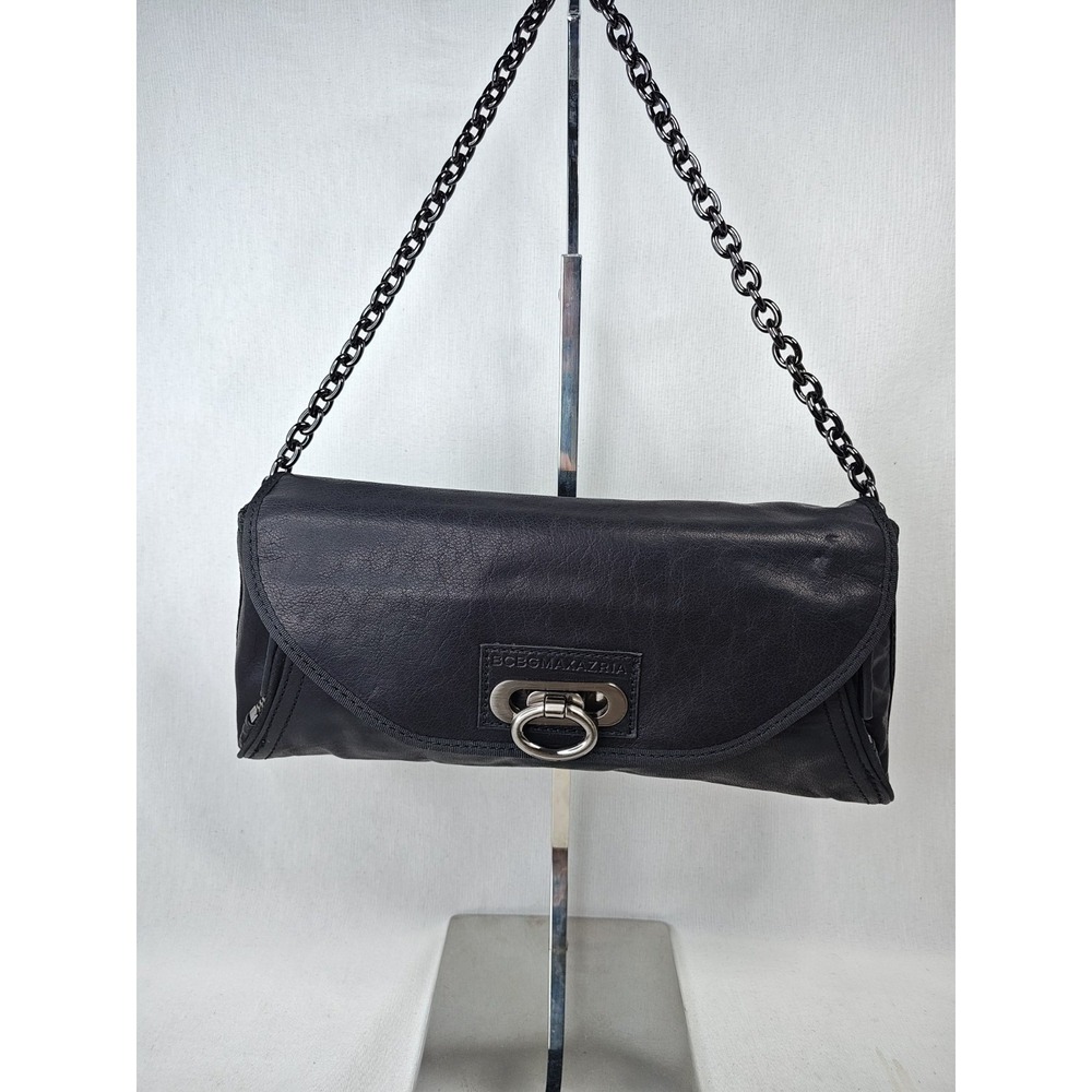 BCBGMAXAZRIA‎ Black Cowhide Leather Chain Shoulder Bag Clutch PFL-020